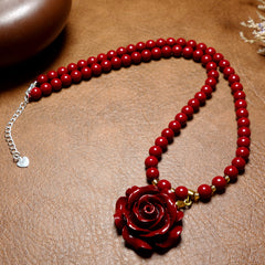 Cinnabar Water Drop Flower Tree Leaf Spirit Fish Pendant Necklace – Vintage Classic Ethnic Style for Everyday & Vacation