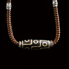 Nine-Eye Bead Agate Necklace - Chinese-style Protective Talisman for Harmony and Prosperity