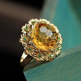 Sunset Blossom Citrine Ring - Firework Design with Imitation Jadeite Surround for Mother's Day, Anniversaries & Weddings