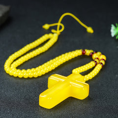 Boho Style Unisex Amber Cross Pendant Necklace - Green Energy for Spiritual Protection & Easter Celebration