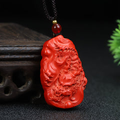 Authentic Cinnabar Dragon Amulet for Men - Prosperity, Protection, and Traditional Style