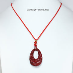 Cinnabar Flower Pendant Necklace - Feng Shui Good Luck & Prosperity Charm - Perfect Gift for Couples