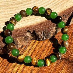 Natural Good Luck Bracelet - Tiger Eye & Green Aventurine for Wealth & Mindfulness