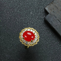 Elegant Red Agate Open Ring for Passion, Confidence, and Royal Style