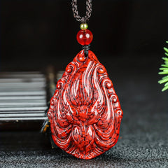 Nine-Tailed Fox Cinnabar Pendant – Protection, Passion & Mystical Guidance