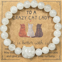 Unisex Cat-Themed Bracelet - Moonstone & Obsidian for Intuition & Protection