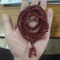 108 Natural Red Cinnabar Beads Bracelet - Enhance Spiritual Energy & Prosperity