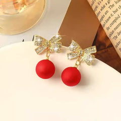 Elegant Red Bow-like Stud Earrings with Positive Energy - Vintage Jewelry for Everyday & Formal Events