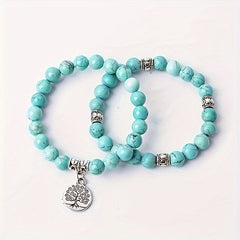 Turquoise Bracelet Set with Tree of Life - Energy Healing and Mindful Living