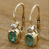 Elegant Golden Hoop Earrings with Synthetic Green Zirconia: Vintage French Style for Weddings & Spiritual Harmony