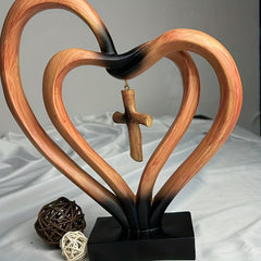 Entwined Hearts Cross Sculpture - Love and Faith Energy with Modern Minimalist Religious Decor