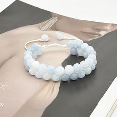 1 Pcs Natural Aquamarine Beaded Bracelet - Unisex Stone Bracelet for Daily Wear & Holiday Decor with Energy Balancing