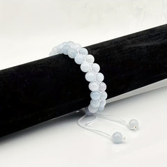 1 Pcs Natural Aquamarine Beaded Bracelet - Unisex Stone Bracelet for Daily Wear & Holiday Decor with Energy Balancing