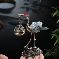 Bronze Crane Incense Burner | Longevity & Prosperity Enhancer with Swirling Smoke Design