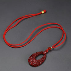Cinnabar Flower Pendant Necklace - Feng Shui Good Luck & Prosperity Charm - Perfect Gift for Couples