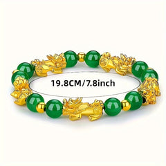 1pc Adjustable Lucky Charm Bracelet for Women - 31pcs Green Beads with Golden Accents & Clover Charms, Elastic Stretch Good Luck Jewelry for Birthdays, Christmas, Easter Gifts, Spring Parties & Casual Attire, Bracelet Charms