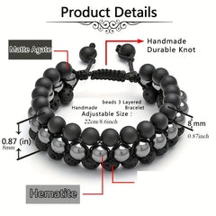 1pc Three Row Natural Stone Beaded Bracelet - Frosted Stone Bracelet For Women And Men with Energy Balancing