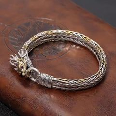 Vintage Dragon Head Bracelet - Handmade Intertwined Design with Red Eyes & Textured Finish for Men