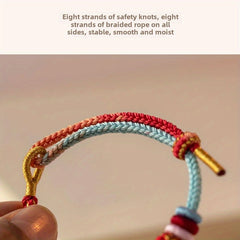 Lucky Peach Blossom Knot Bracelet - Hand-Woven Adjustable Red String with Golden Beads for Love & Good Fortune