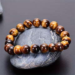 Hot Selling Fashion Men's Beaded Bracelet, Unique Natural Tiger Eye Stone Handmade Elastic Wristband for Him