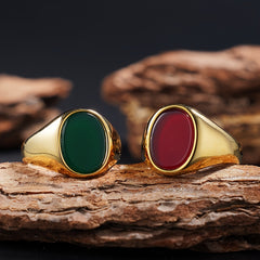 Handmade 18K Gold-Plated 316L Stainless Steel Elliptical Ring with Natural Stones Spiritual Energy & Classic Style