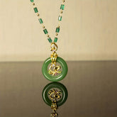 Luxury Lucky Green Circle & Golden Branch Necklace - Prosperity Amulet for Women