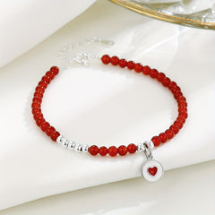 Pure Silvery Love Red Agate Heart Bracelet – Natural Gemstone Energy for Daily Harmony & Spiritual Balance