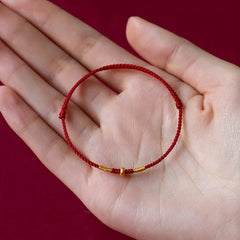 Exquisite Handcrafted Red Black String Amulet with Lucky Golden Beads - Symbol of Love and Friendship