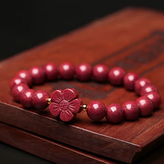 Natural Jet Bead Bracelet Golden Floral Charm December Birthstone Prosperity Energy Heartfelt Gift