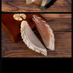 Natural Cow Horn Leaf Shaped Massage Comb - Portable Gift for Spiritual Healing