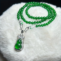 Turquoise Green Retro Chinese Gourd Necklace for Harmony, Prosperity & Good Fortune