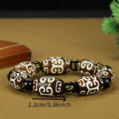 Tibetan Agate Prayer Beads Bracelet - Vintage Style Spiritual Energy for Men