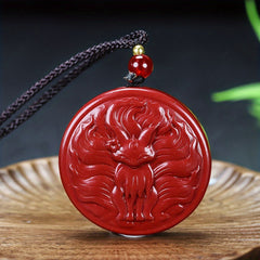 Protective Cinnabar Nine-Tailed Fox Pendant for Couples, Love & Spiritual Strength
