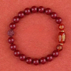 Zodiac Bracelet with Cinnabar Beads & Golden Charms - Traditional Chinese Energy Protection & Wealth Attraction