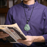 Natural Stone Buddha Pendant with Money Patterns – Symbol of Prosperity & Harmony