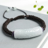 Natural Stone Curved Bracelet - Handmade Braided Rope with Engraved Charm for Energy Protection & Mindful Wear