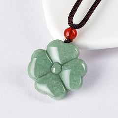 Lucky Four-leaf Clover Pendant – Natural Stone Necklace for Good Fortune & Harmony