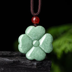 Lucky Four-leaf Clover Pendant – Natural Stone Necklace for Good Fortune & Harmony