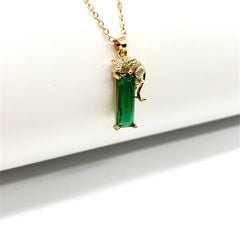 Exquisite Leopard Pendant Necklace - Golden-Tone Chain with Green Glass Inlay for Men