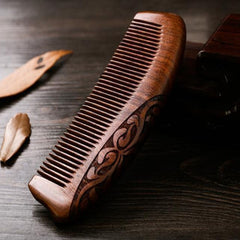 Elegant Golden Black Sandalwood Comb - Double-Sided Carved Five-Tooth Design for Hair Care Energy