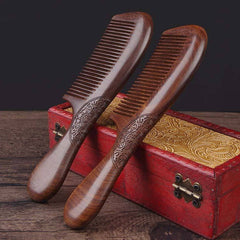 Elegant Golden Black Sandalwood Comb - Double-Sided Carved Five-Tooth Design for Hair Care Energy