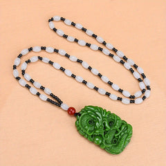 Handcrafted Green Natural Stone Pendant Necklace for Men - Fashionable Charm Jewelry