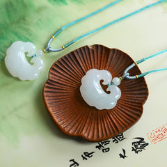Fengyun Ru Yi Lock Natural Stone Pendant - Chinese White Necklace for Harmony & Protection