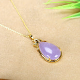 Elegant Violet Jade Droplet Pendant Necklace for Calmness, Intuition & Spiritual Grace
