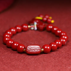 Cinnabar Stone Lucky Charm Bracelet with Fish Pendant - Rustic French-Inspired Design for Daily Wear & Festivals, Ideal Valentine'S Day Gift