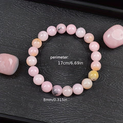 Pink Opal Beaded Stretch Bracelet - Natural Stone Energy for Casual & Holiday Gifting