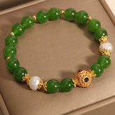 Cinnabar Blessing Bracelet with Jade & Pearl Accents — Protection, Prosperity & Positive Energy Talisman