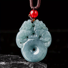 Natural Stone Lucky Double Pixiu Peace Buckle Pendant – Traditional Amulet for Wealth & Harmony