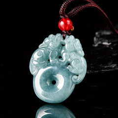 Natural Stone Lucky Double Pixiu Peace Buckle Pendant – Traditional Amulet for Wealth & Harmony