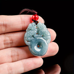 Natural Stone Lucky Double Pixiu Peace Buckle Pendant – Traditional Amulet for Wealth & Harmony